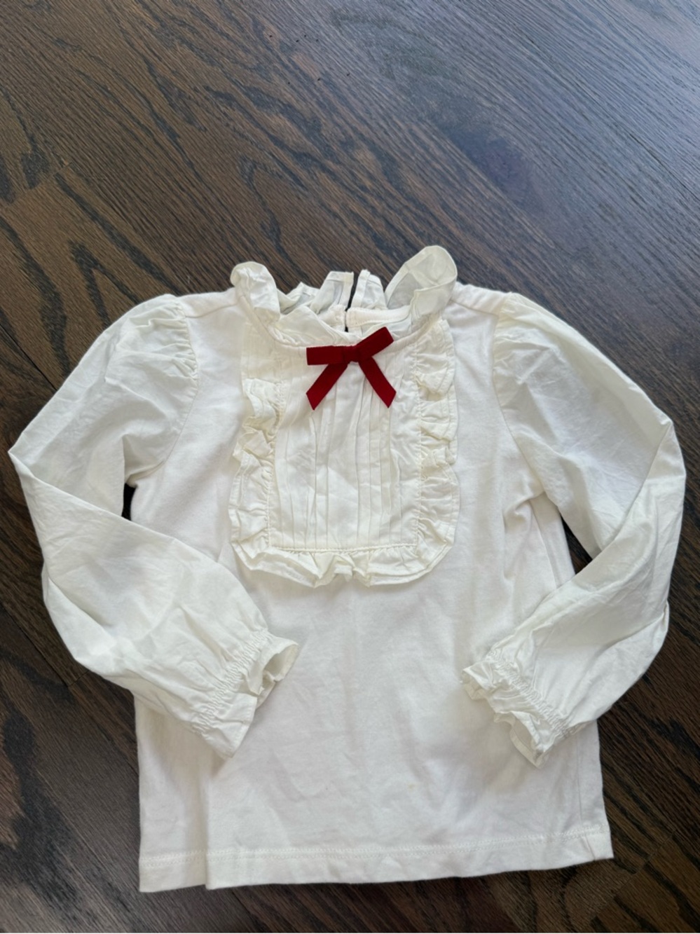 Janie and Jack White Ruffle-Front Long Sleeve Top with Red Bow